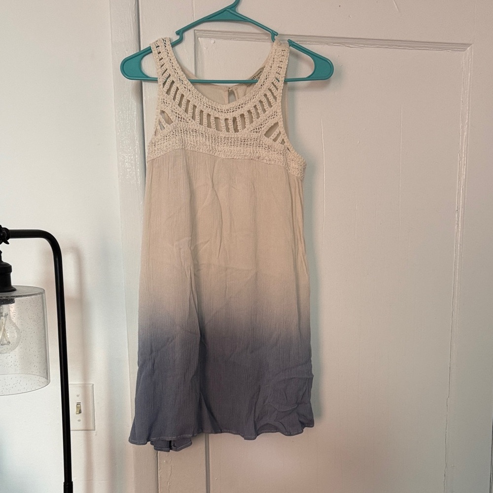 Cozy Casual Cream and Blue Ombre Mini Dress